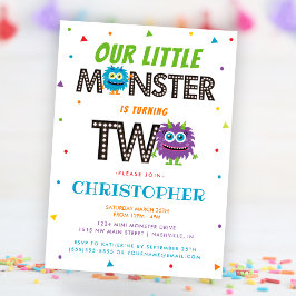 Niedlich Boys Blue Monster 2. Geburtstag Party Einladung