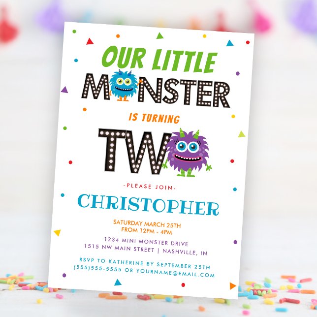 Niedlich Boys Blue Monster 2. Geburtstag Party Einladung (Cute Boys Blue Monster 2nd Birthday Party Invitation)