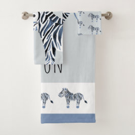 Niedlich Boy's Blue Watercolor Zebra Safari Baby K Badhandtuch Set