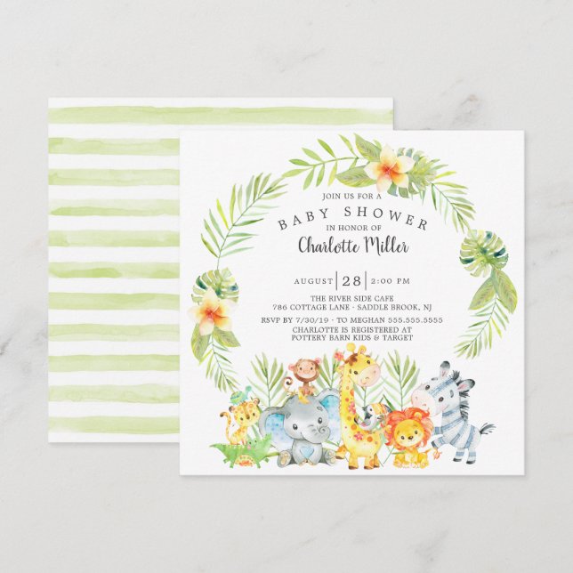 Niedlich Boys Jungle Animals Kinderdusche Einladung (Vorne/Hinten)