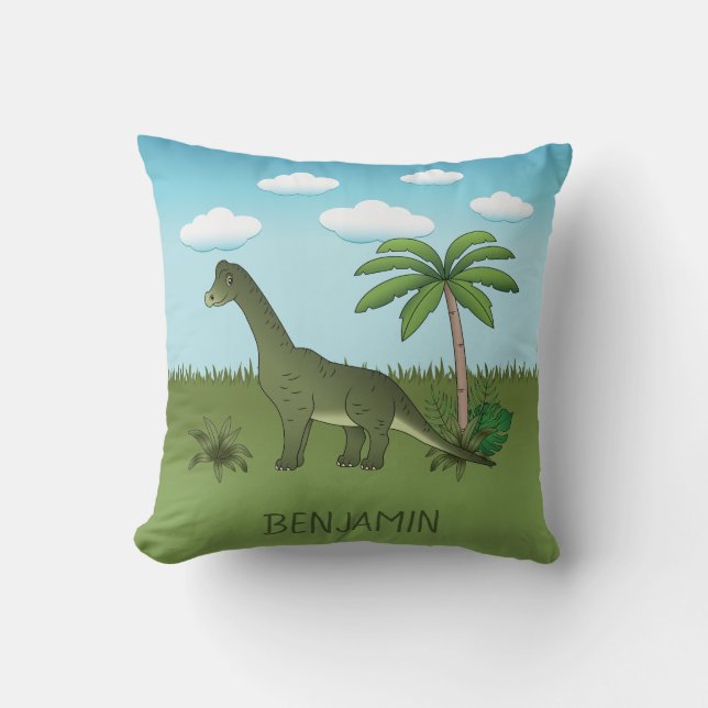 Niedlich Brachiosaurus Dinosaur Blue Sky Individue Kissen (Vorderseite)