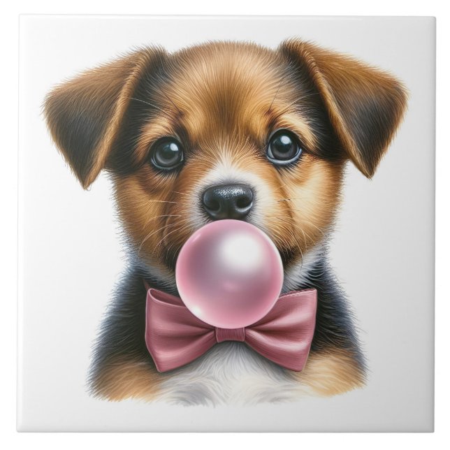 Niedlich-braune Puppy-Pink-Bow-Krawatte blasen Blu Fliese (Vorderseite)