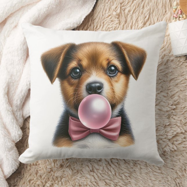 Niedlich-braune Puppy-Pink-Bow-Krawatte blasen Blu Kissen (Decke)