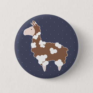 Niedlich-brauner und weißer Cartoon Lama und weiße Button