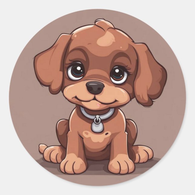 Niedlich-brauner Welpe Runder Aufkleber (Vorderseite)