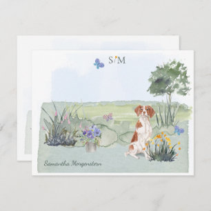 Niedlich Bretagne Spaniel Dog Butterfly Monogram N Mitteilungskarte