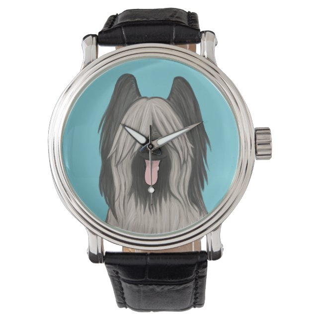 Niedlich Briard Cartoon Dog Armbanduhr (Vorderseite)