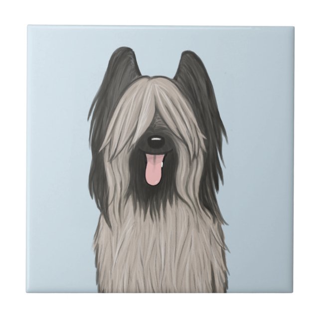 Niedlich Briard Cartoon Dog Fliese (Vorderseite)