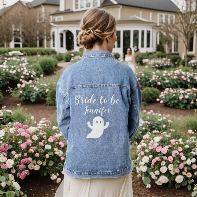 Niedlich Bride Halloween Ghost Wedding Bachelorett Jeansjacke (Hochzeit Rückseite)