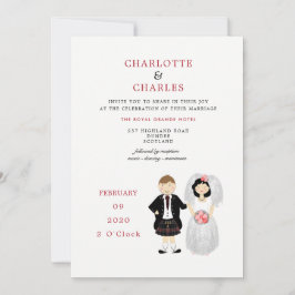 Niedlich Bridge und Groom Scottish Tartan Wedding Einladung