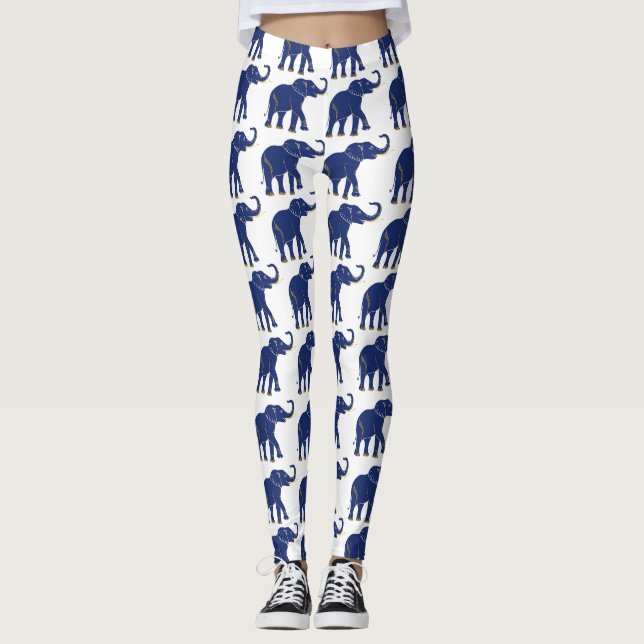 Niedlich Bright Blue Thai Elephant Muster Leggings (Vorderseite)