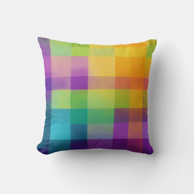 Niedlich Bright farbig Gelb Blau Lila Kariert Kissen (Vorderseite)