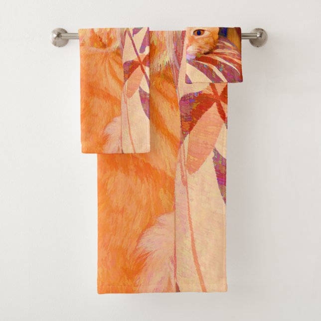 Niedlich Bright Orange Tabby Cat Badhandtuch Set (Insitu)
