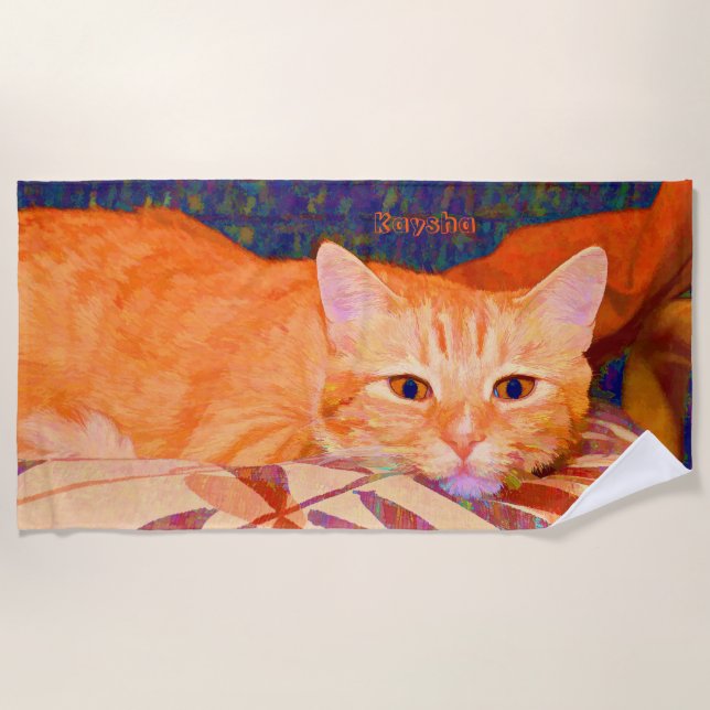 Niedlich Bright Orange Tabby Cat Strandtuch (Vorderseite)