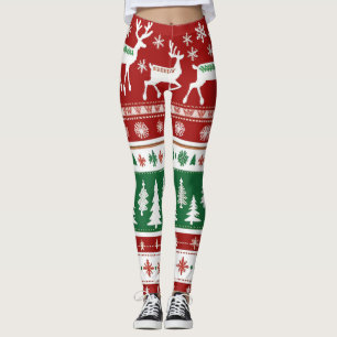 Niedlich Bright Red Green Christmas Sweater Muster Leggings