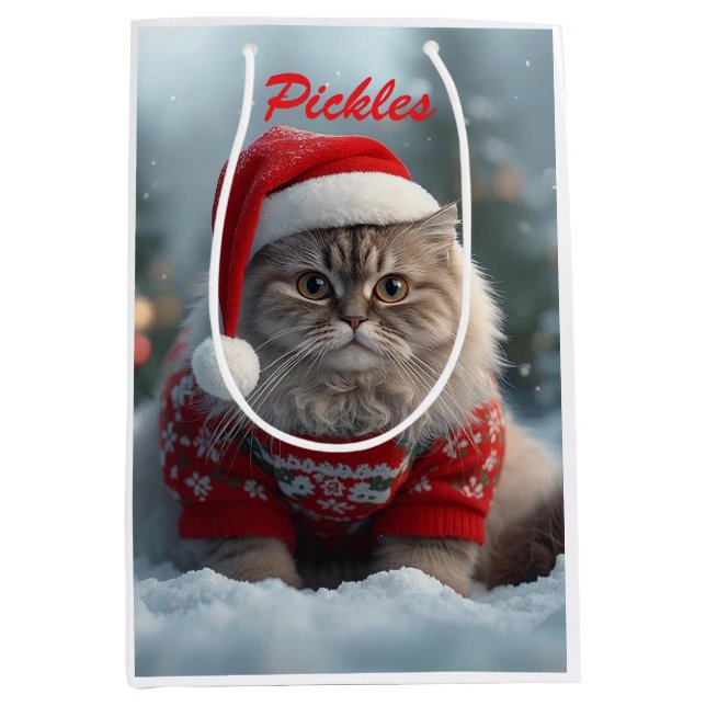 Niedlich British Shorthair Cat Weihnachten Persona Mittlere Geschenktüte (Vorderseite)