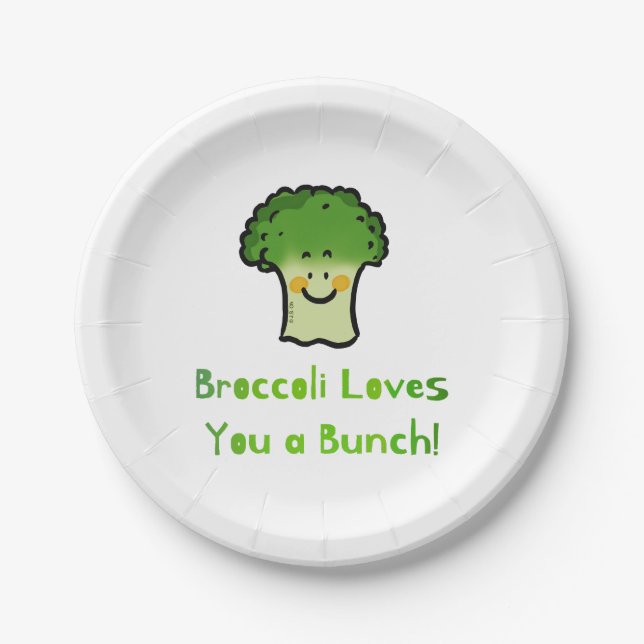 Niedlich Broccoli Pun Cartoon Design Pappteller (Vorderseite)
