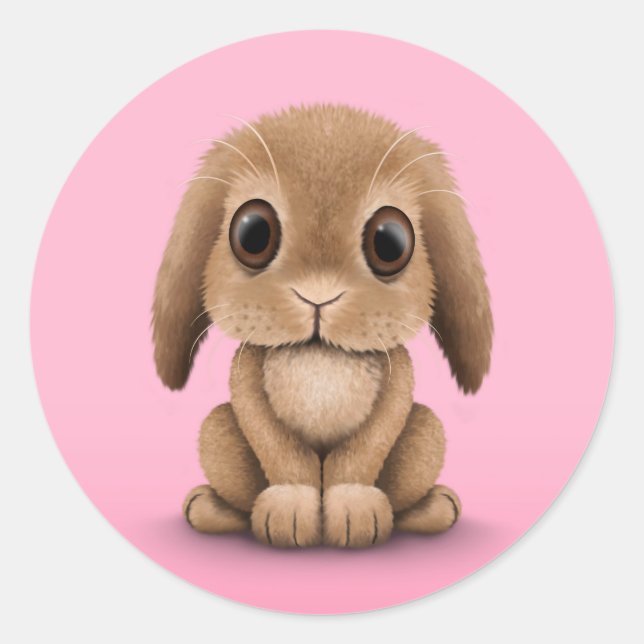 Niedlich Brown Baby Bunny Rabbit auf Pink Runder Aufkleber (Vorderseite)