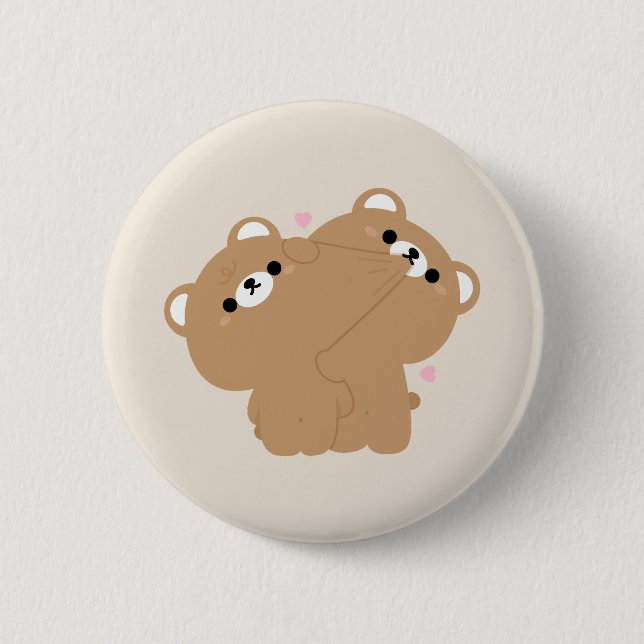 Niedlich Brown Bär Couple Button (Vorderseite)