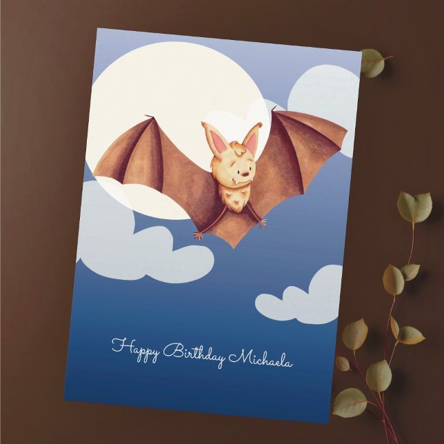 Niedlich Brown Bat Cartoon Personalisiert Happy Bi Karte (Von Creator hochgeladen)