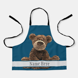 Niedlich Brown Bear Animal Stylish Name Blue Kid's Schürze