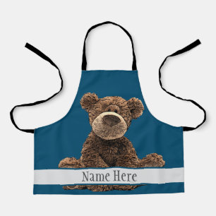 Niedlich Brown Bear Animal Stylish Name Blue Kid's Schürze