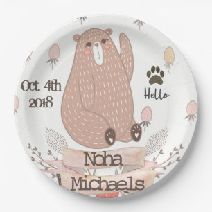 Niedlich Brown Bear Baby Boy Party Personalisiert Pappteller