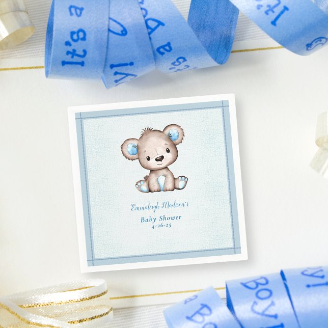 Niedlich Brown Bear Boy Blue Blanket Serviette (Von Creator hochgeladen)