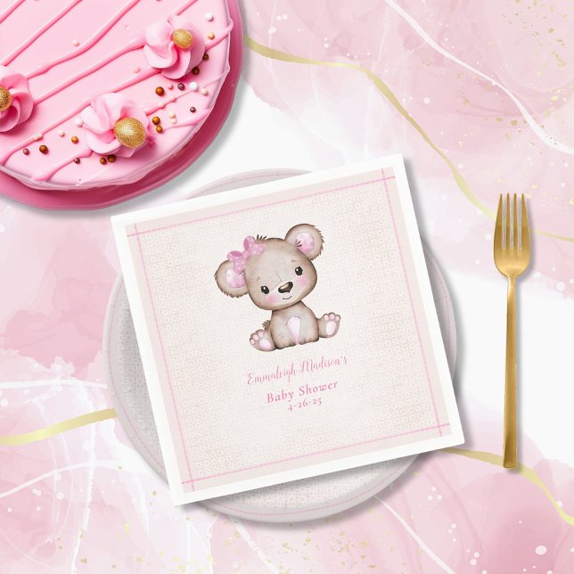 Niedlich Brown Bear Girl Pink Blanket Napkins Serviette (Von Creator hochgeladen)