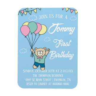 Niedlich Brown Bear Hot Air Ballon Boy Geburtstag Magnet