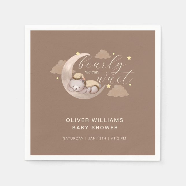 Niedlich Brown Bearly Wait Moon Star Sleepar Serviette (Vorderseite)