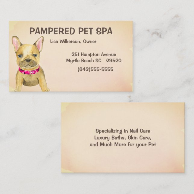 Niedlich Brown Bulldog Pet Groomer Business Card Visitenkarte (Vorne/Hinten)