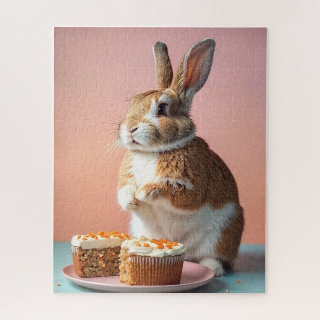 Niedlich Brown Bunny Eating Carrot Cake Puzzle (Vertikal)