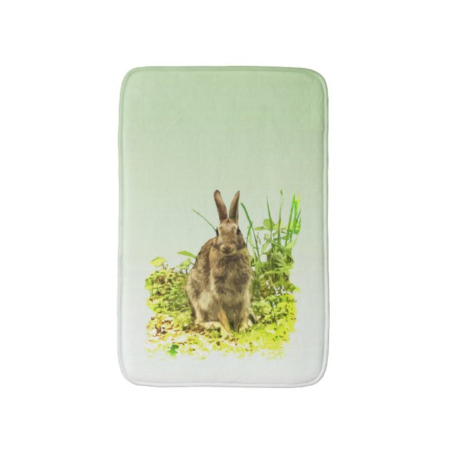 Niedlich Brown Bunny Rabbit Green Grass Bathmat Badematte (Vorderseite Vertikal)