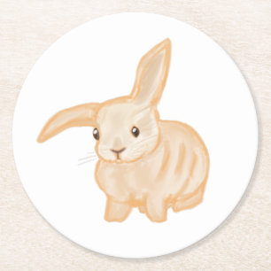 Niedlich Brown Bunny Rabbit - transparent auf weiß Runder Pappuntersetzer