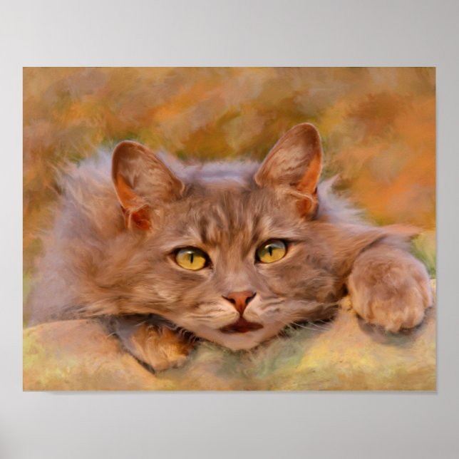 Niedlich Brown Cat Wasserfarben Ölgemälde Kunst Poster (Vorne)