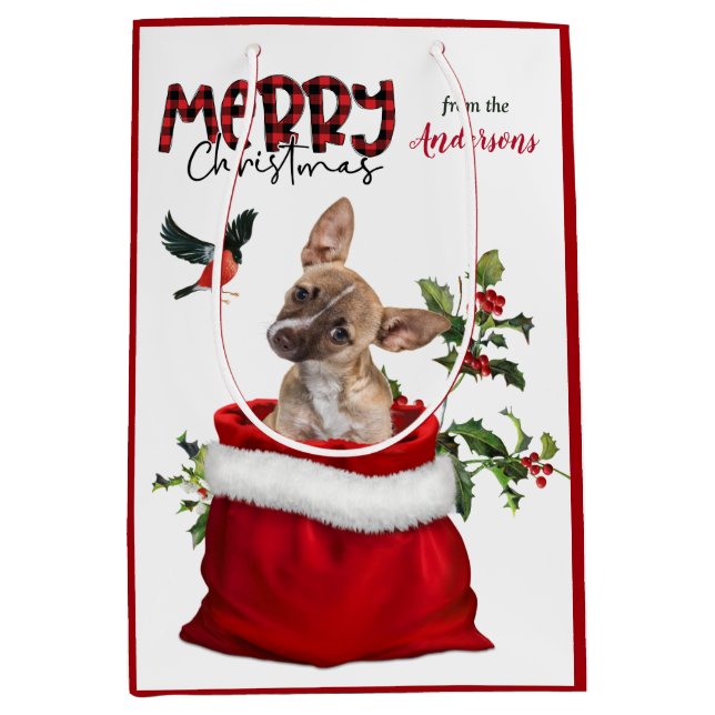 Niedlich Brown Chihuahua Puppy Dog Weihnachten Mittlere Geschenktüte (Vorderseite)