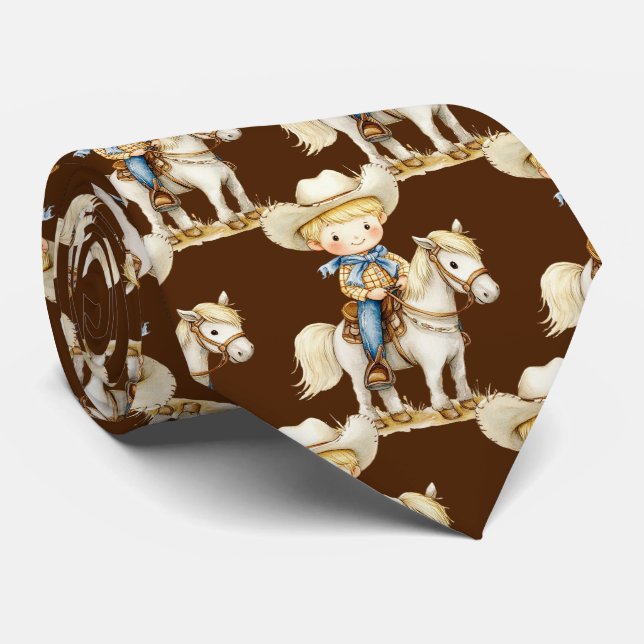 Niedlich Brown Cowboy Boots Neck Tie Krawatte (Gerollt)
