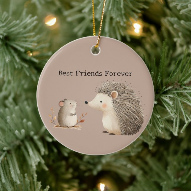 Niedlich Brown Cream Igel Mouse Die besten Freunde Keramik Ornament (Baum)