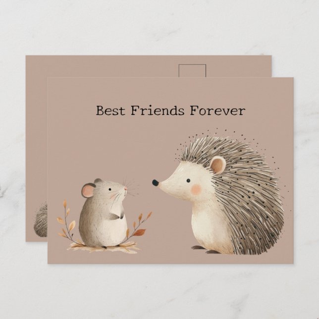 Niedlich Brown Cream Igel Mouse Die besten Freunde Postkarte (Vorne/Hinten)