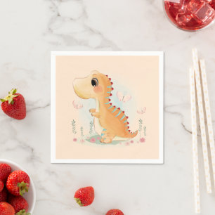 Niedlich Brown Dinosaurier Watercolor Serviette