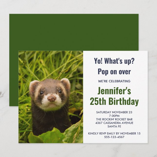 Niedlich Brown Ferret im Gras Einladung (Vorne/Hinten)