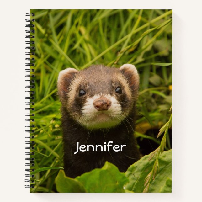 Niedlich Brown Ferret im Gras Notizbuch (Vorderseite)