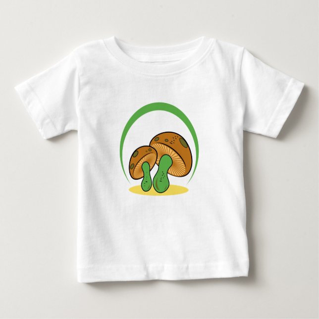 Niedlich Brown Green Cartoon Mushroom Fungi Art Baby T-shirt (Vorderseite)