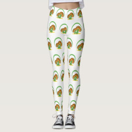 Niedlich Brown Green Cartoon Mushroom Fungi Art Leggings
