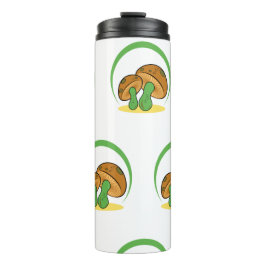 Niedlich Brown Green Cartoon Mushroom Fungi Art Thermosbecher