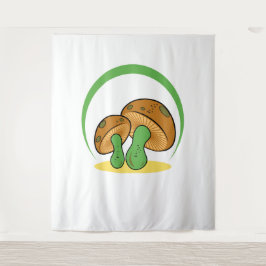 Niedlich Brown Green Cartoon Mushroom Fungi Art Wandteppich