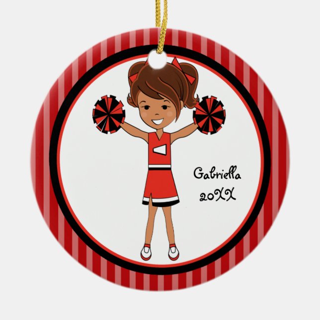 Niedlich Brown Haarbär Cheerleader Weihnachtsschmu Keramikornament (Vorne)