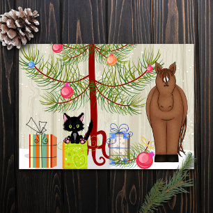 Niedlich Brown Horse Kitten Funny Farm Fastfood We Feiertagskarte