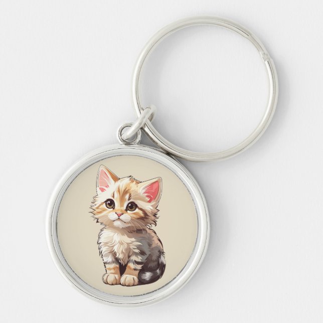 Niedlich Brown Kawaii Kitten Schlüsselanhänger (Vorne)